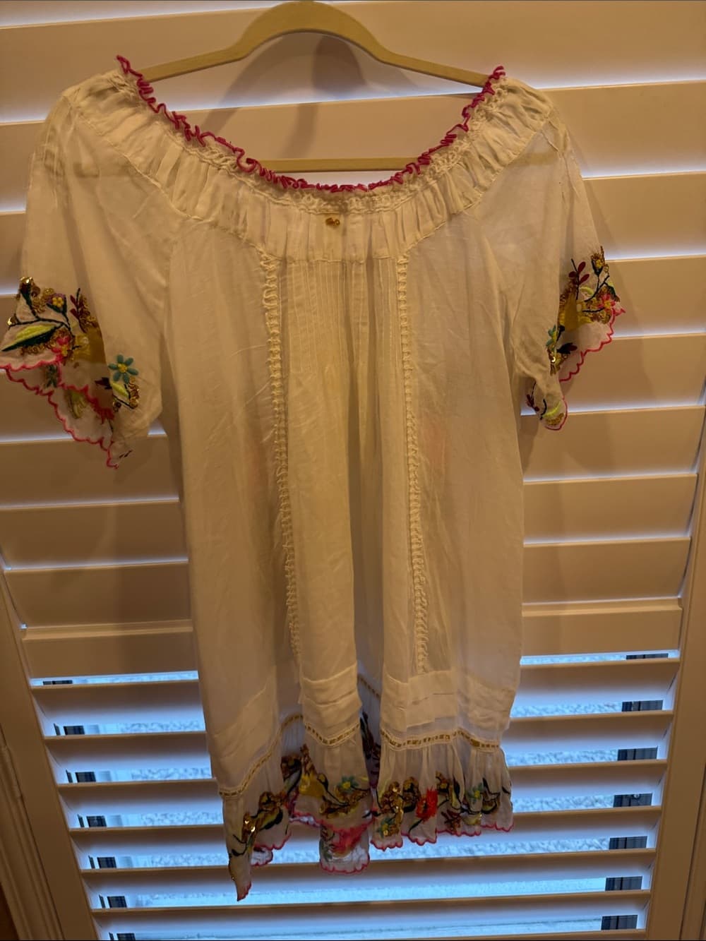 Pilyq Lana White with Pink and Yellow Floral Embroidery dress m/l - Thumbnail 3