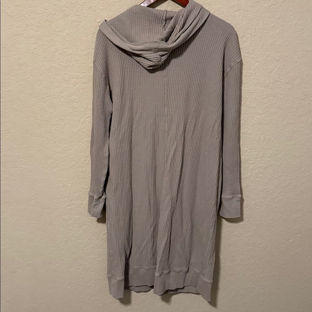 Sundance Long Waffle Knit Hooded Cardigan - Taupe - Thumbnail 2