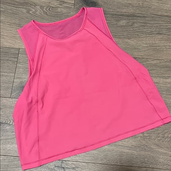 Lululemon Bright Pink Sleeveless Crop Tank 17.5" across size 4 - Thumbnail 3
