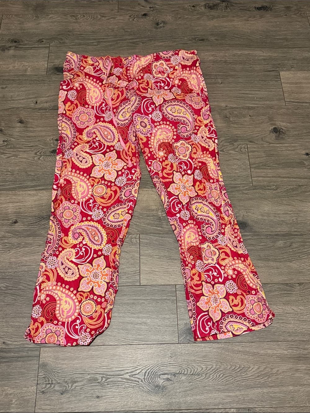 Vera Bradley Red Pink Orange Paisley Cotton Pajama pants XL - Thumbnail 3