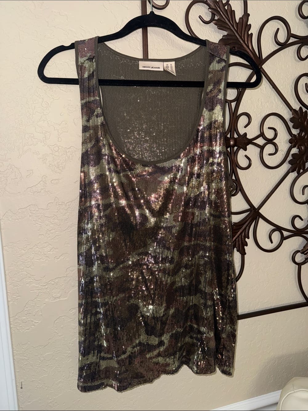 DKNY Jeans Sequin Camo Tank - Olive & Black xl - Thumbnail 3