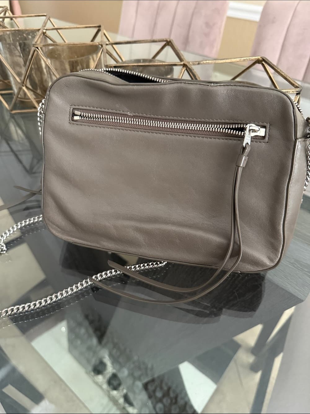 All Saints Leather Chain-Shoulder Crossbody Bag in Dark Greige Taupe - Thumbnail 7