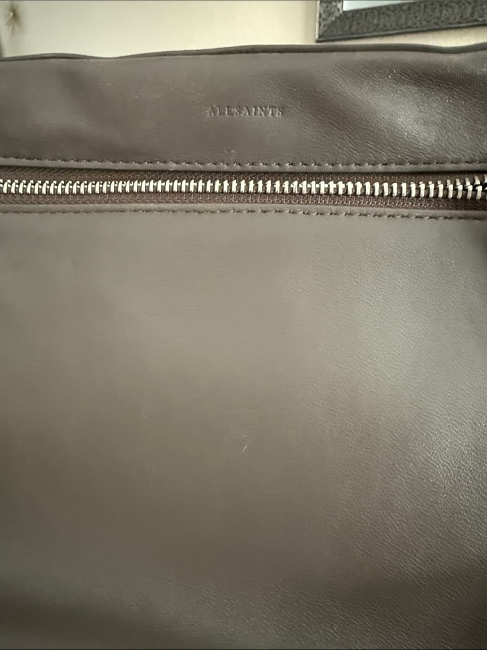 All Saints Leather Chain-Shoulder Crossbody Bag in Dark Greige Taupe - Thumbnail 8