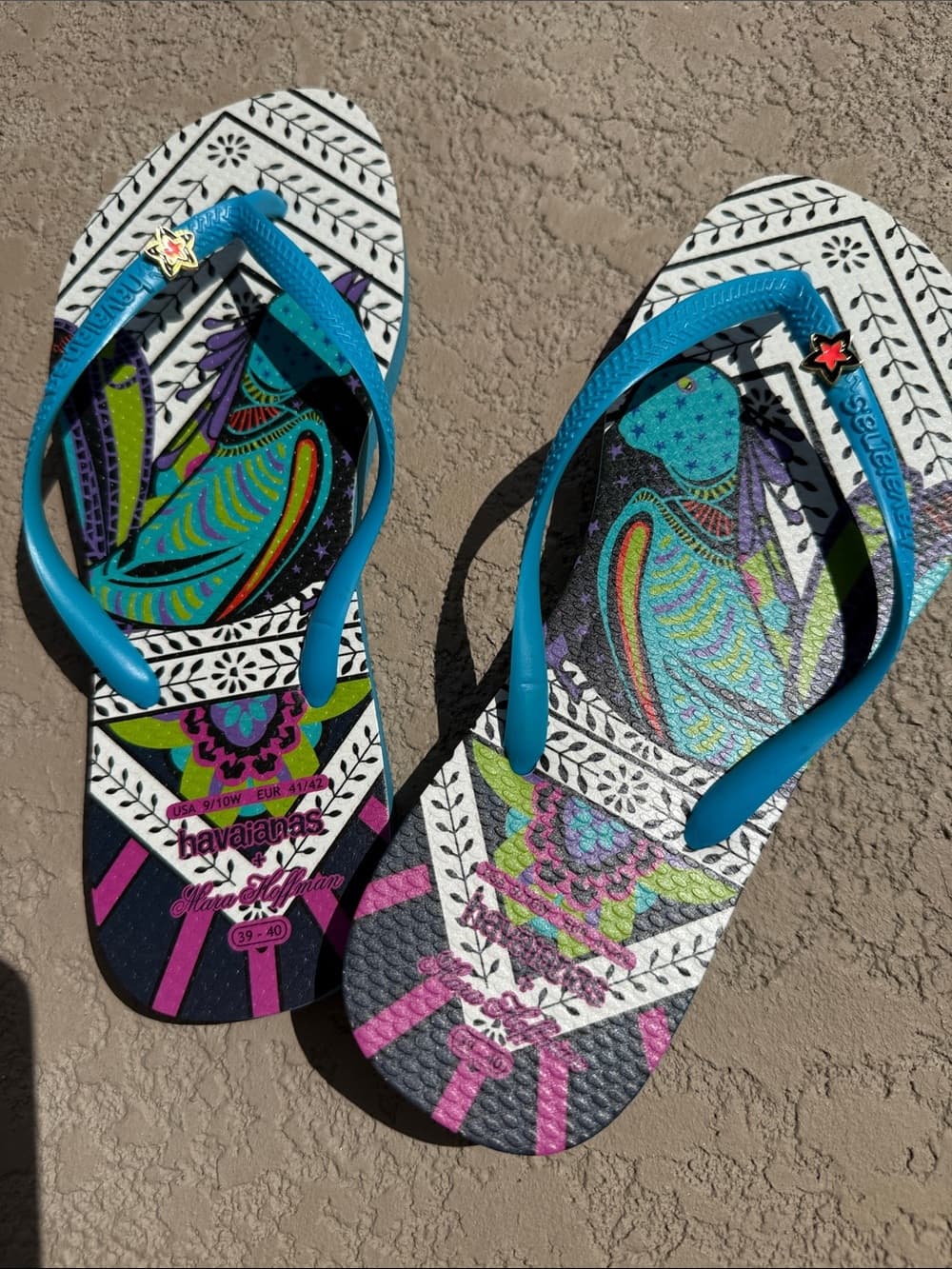 Havianas x Mara Hoffman Colorful Patterned Flip Flops with Teal Straps - Thumbnail 4