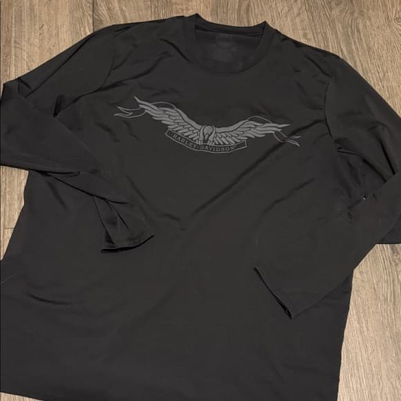 Harley-Davidson Black Long Sleeve Tee with Gray Winged Logo - Thumbnail 5