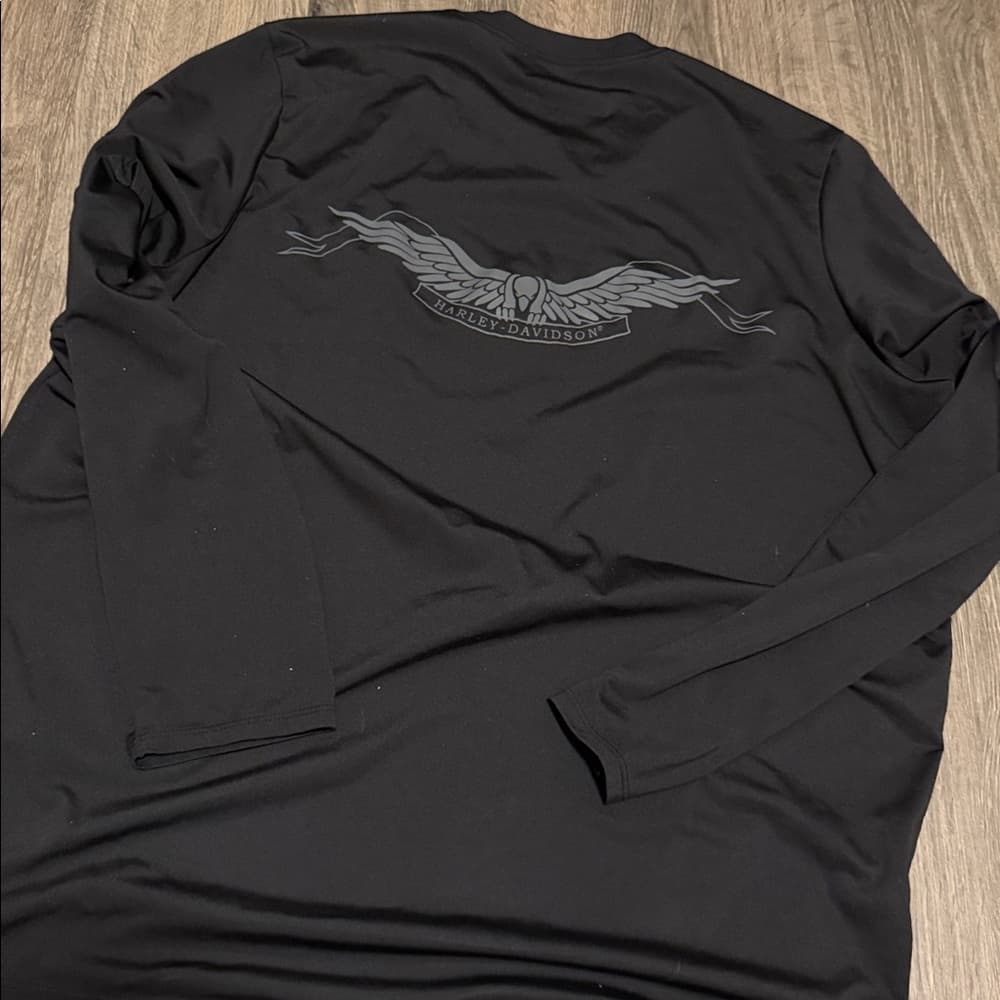 Harley-Davidson Black Long Sleeve Tee with Gray Winged Logo - Thumbnail 2