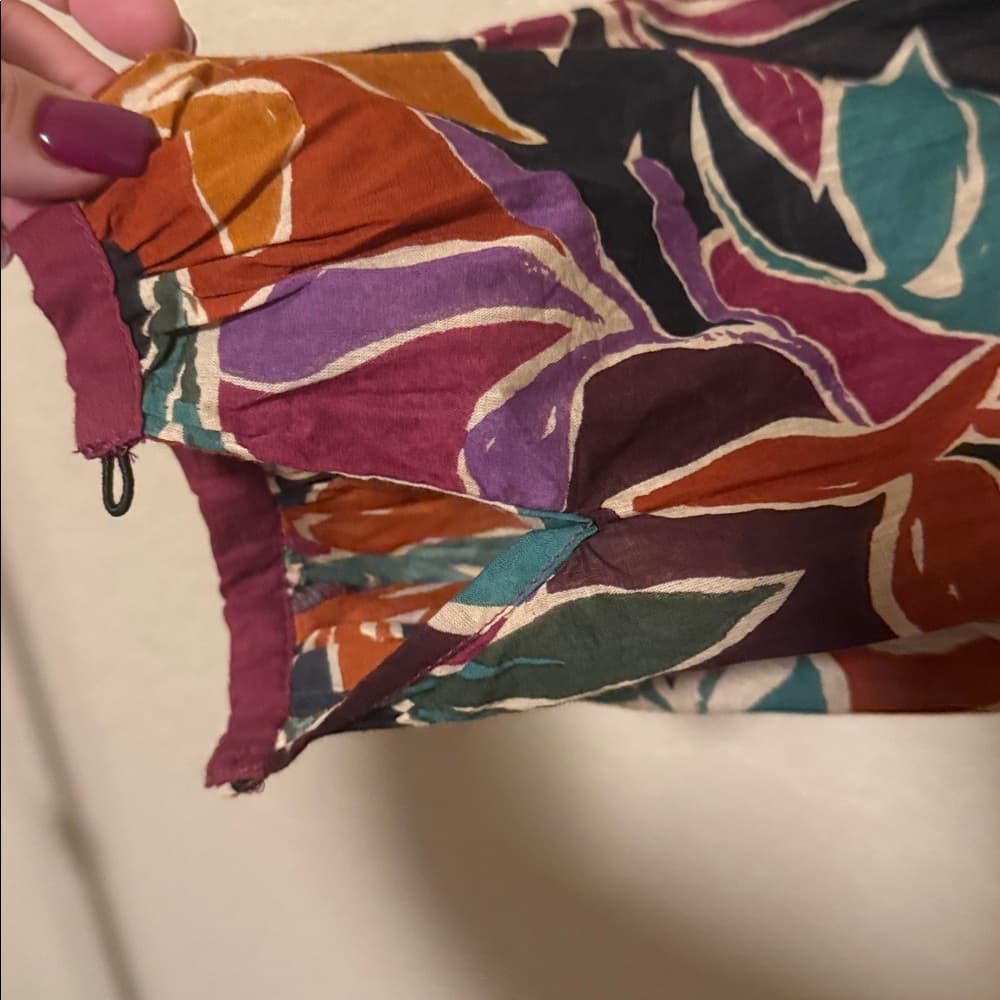 Caroline Constas Women’s Deep V Floral Print Long Sleeve Top in Plum and Teal m - Thumbnail 3