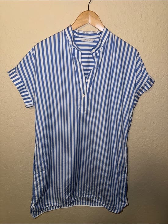 MaxMara Blue and White Striped Button-Up Shirt - Thumbnail 6