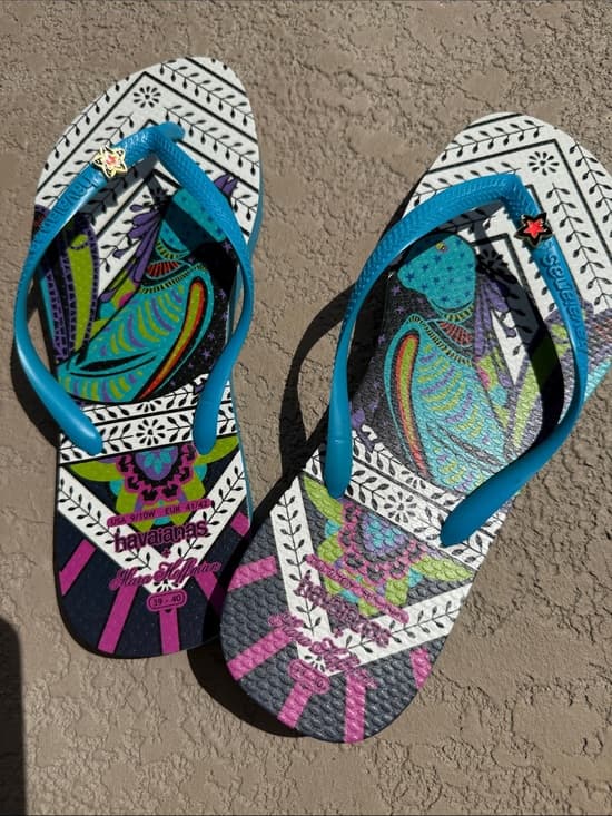 Havianas x Mara Hoffman Colorful Patterned Flip Flops with Teal Straps - Thumbnail 5