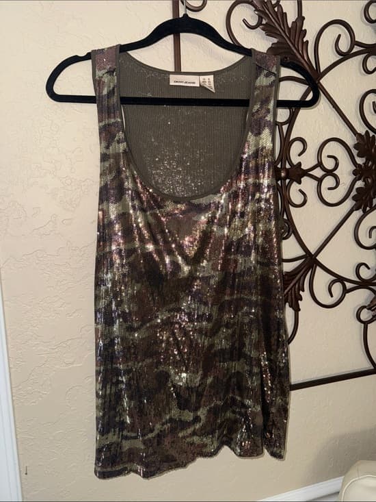 DKNY Jeans Sequin Camo Tank - Olive & Black xl - Thumbnail 4