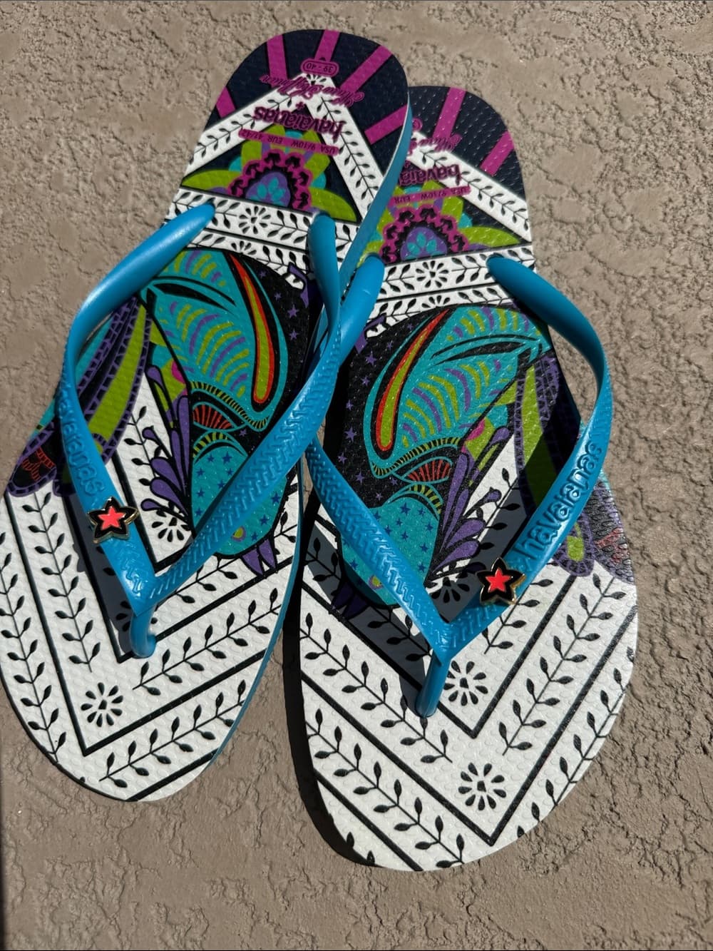 Havianas x Mara Hoffman Colorful Patterned Flip Flops with Teal Straps - Thumbnail 2