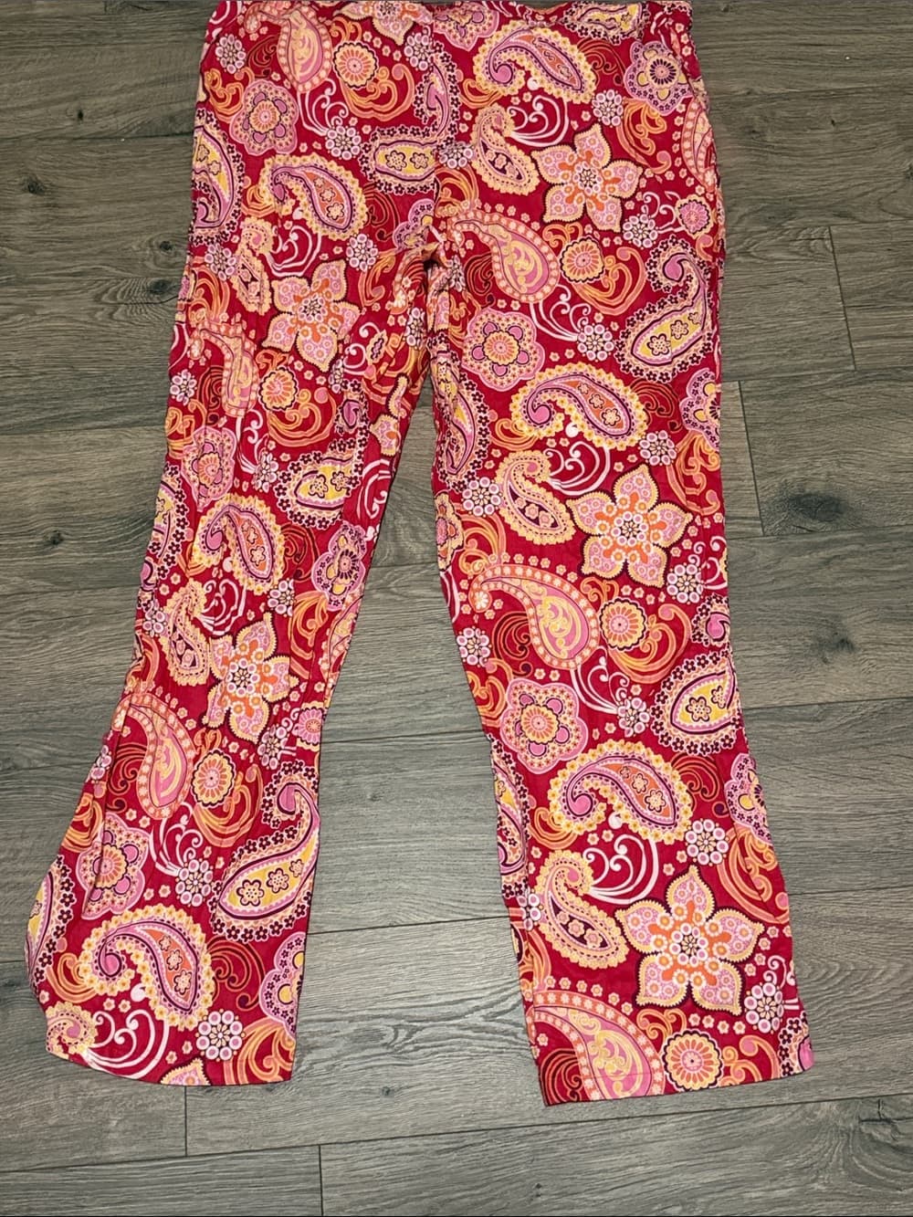 Vera Bradley Red Pink Orange Paisley Cotton Pajama pants XL - Thumbnail 2