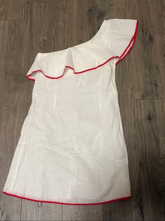Marysia Swim White One-Shoulder Eyelet Dress with Red Trim - Thumbnail 5