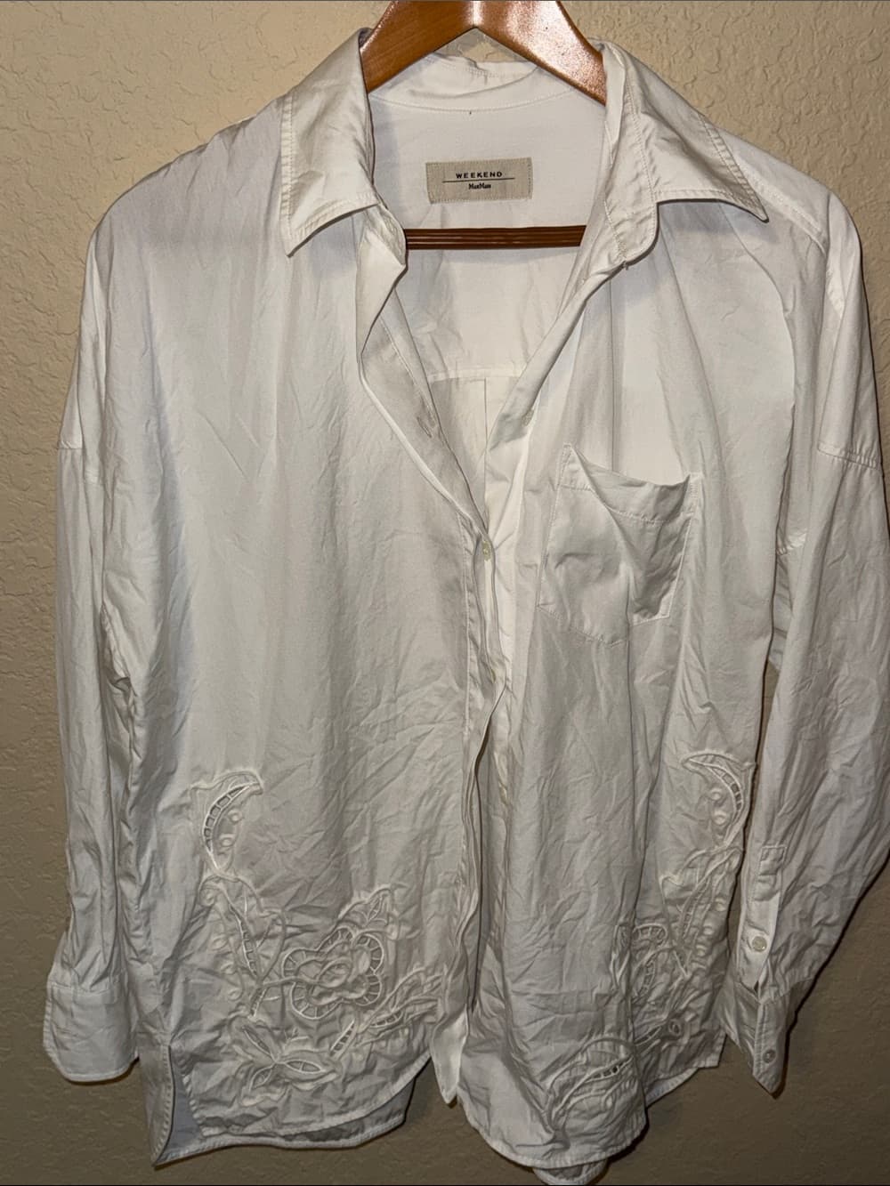 MaxMara White Embroidered Cotton Button-Down Shirt 26" pit to pit - Thumbnail 4