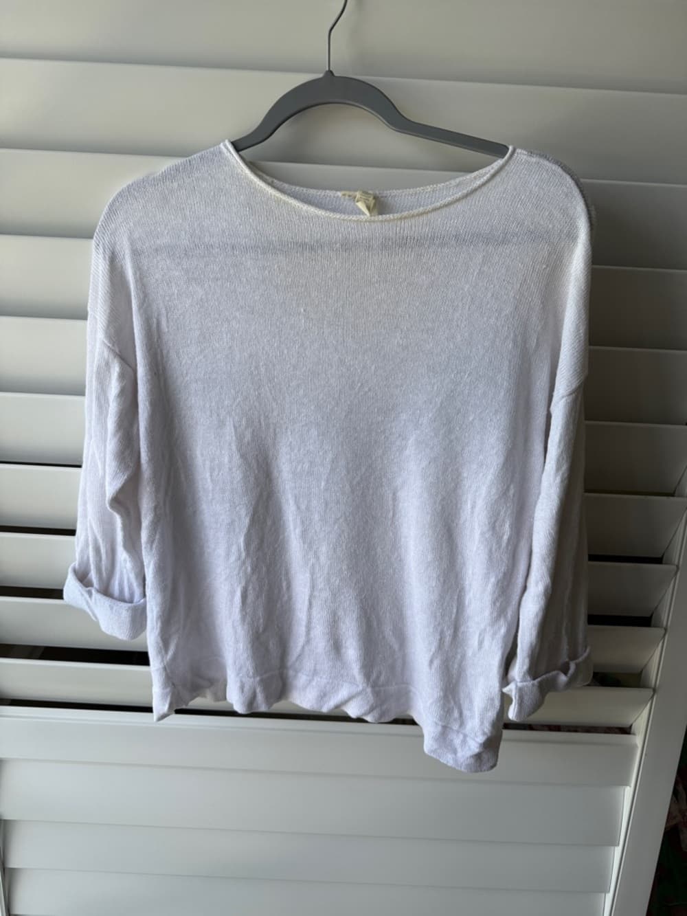 Eileen Fisher White Boatneck Lightweight Pullover - Thumbnail 5