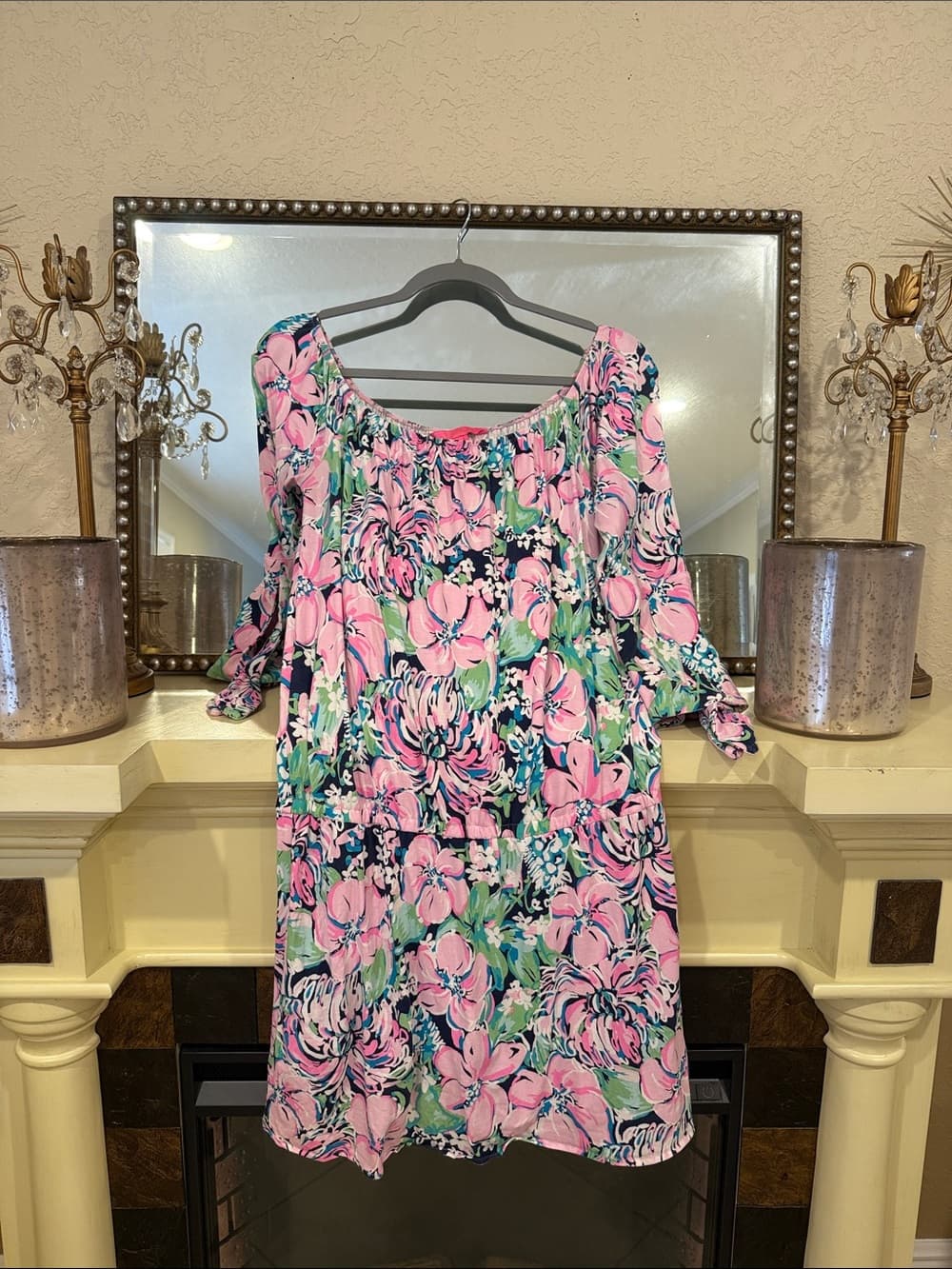 Lilly Pulitzer Floral Off-Shoulder Pink and Green Women’s Lana Skort Romper - Thumbnail 6