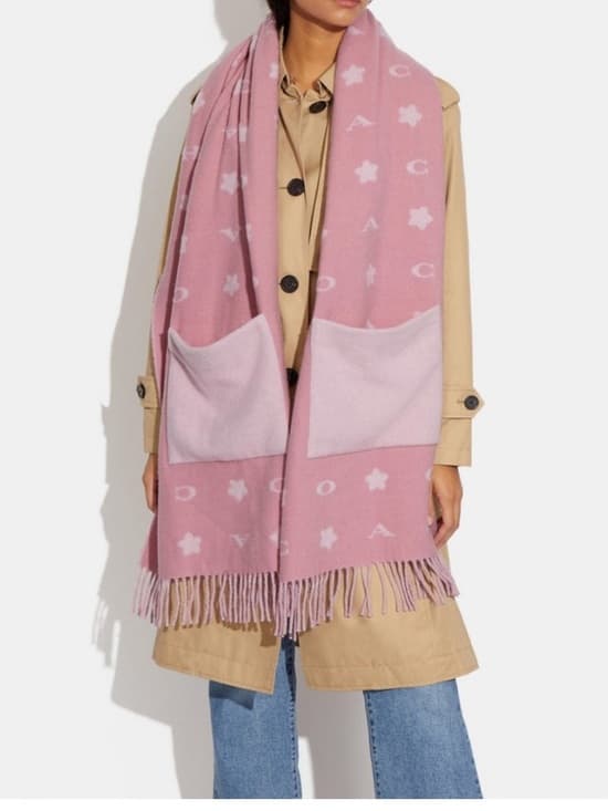 Coach Pink Logo Pocket Fringe Scarf nwt - Thumbnail 5