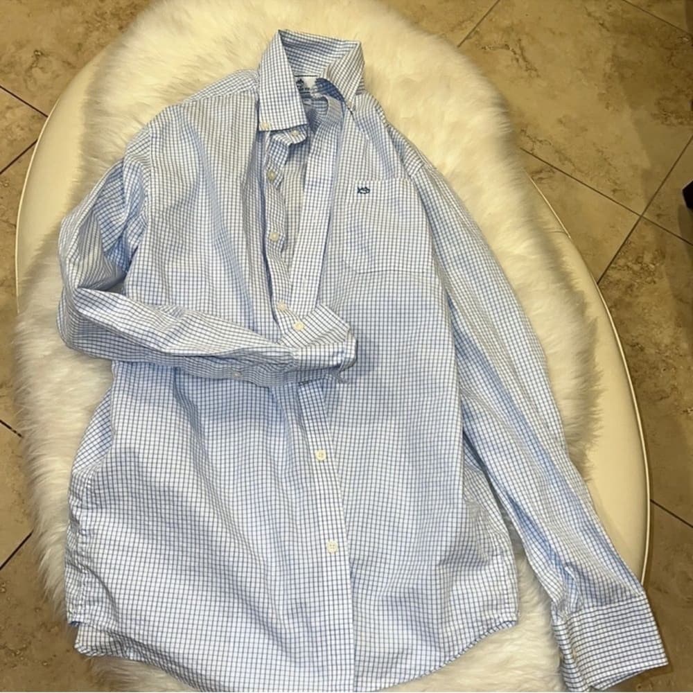Southern Tide Light Blue Checkered Dress Shirt - Thumbnail 6
