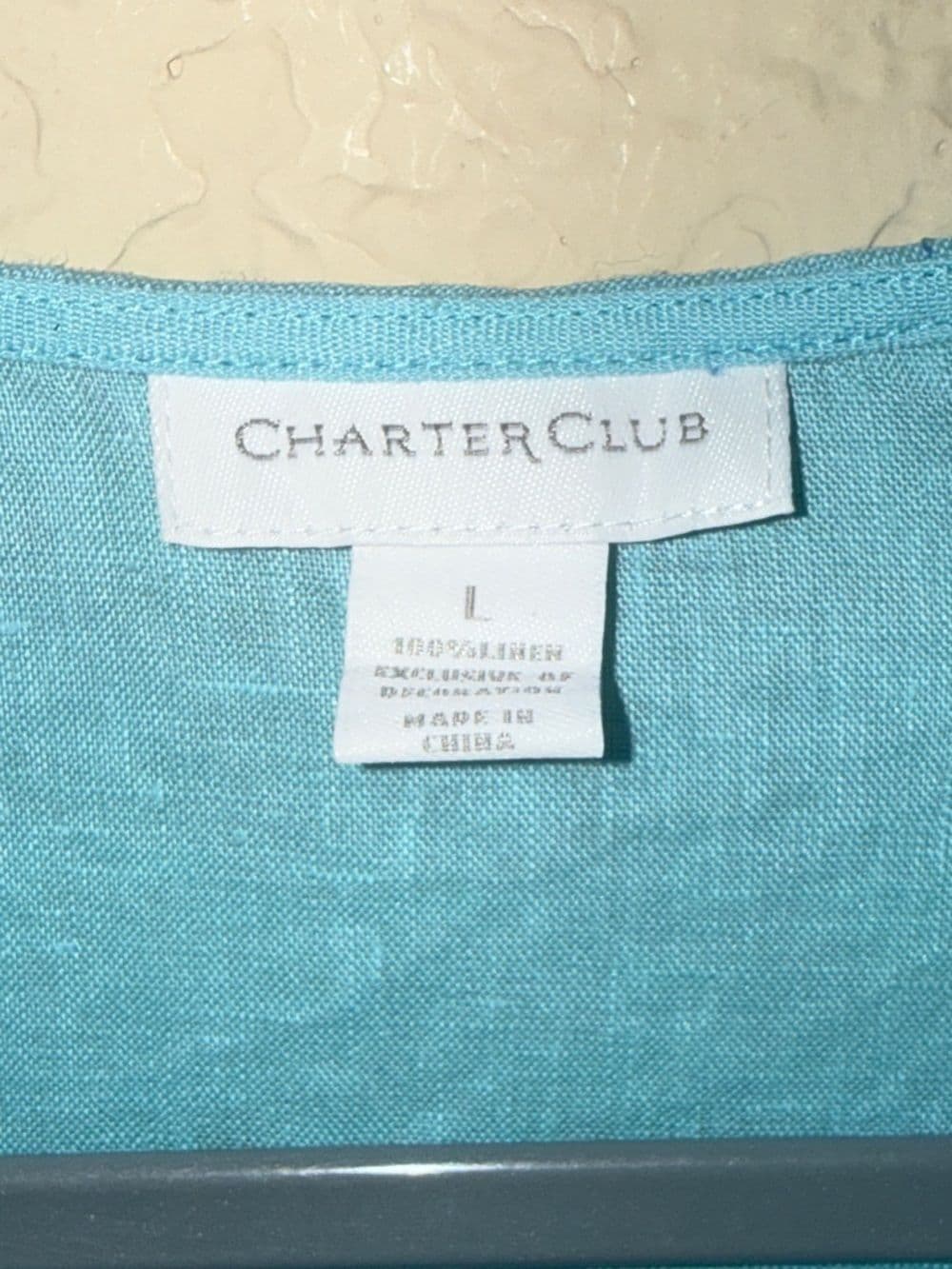 Charter Club Sky Blue Embroidered V-Neck Tunic 100% Linen Size Large - Thumbnail 2