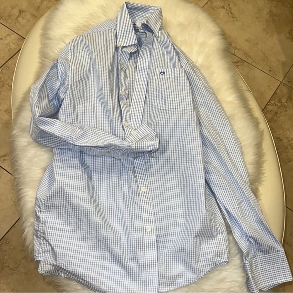 Southern Tide Light Blue Checkered Dress Shirt - Thumbnail 4