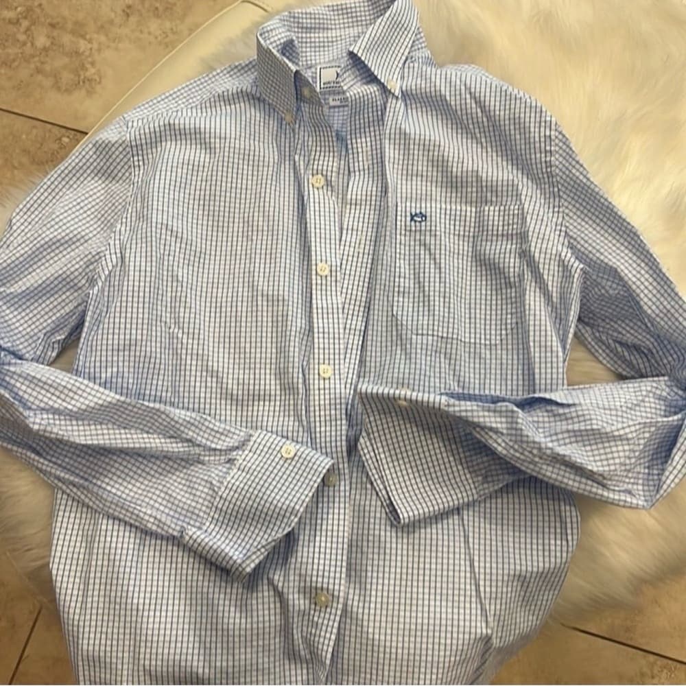 Southern Tide Light Blue Checkered Dress Shirt - Thumbnail 2