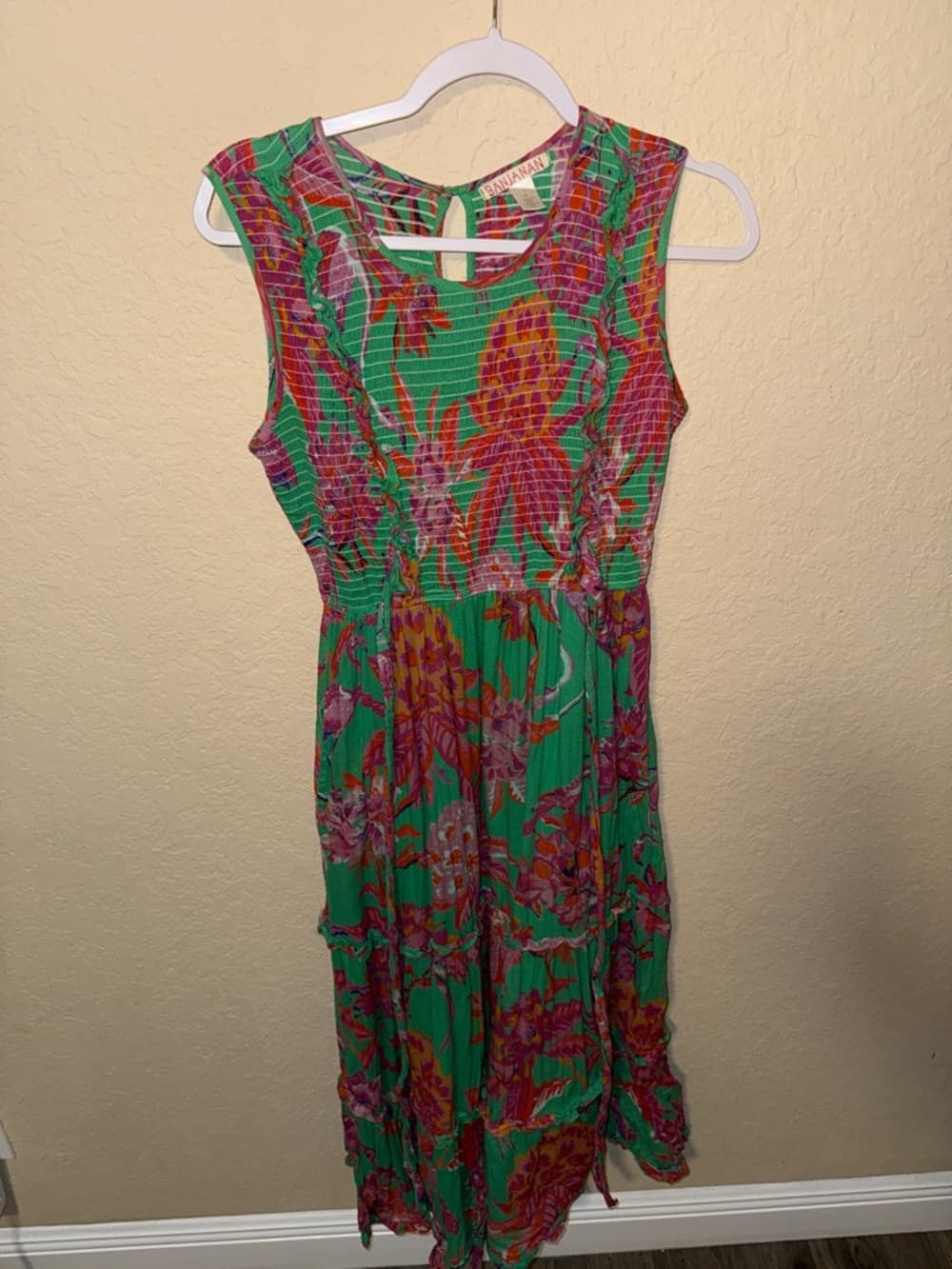 Banjanan Green & Pink Floral Smocked Maxi Dress - Thumbnail 5
