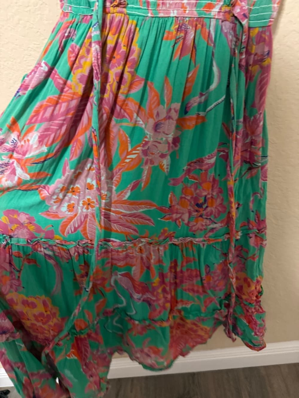 Banjanan Green & Pink Floral Smocked Maxi Dress - Thumbnail 6