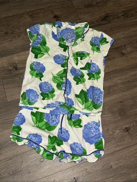 Floral Hydrangea Two-Piece Pajama Set - Blue & Green - Thumbnail 5