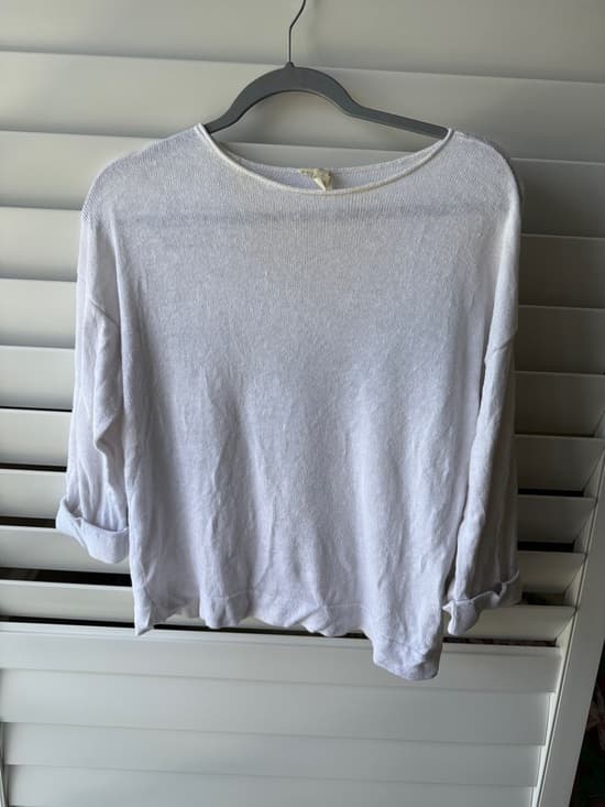 Eileen Fisher White Boatneck Lightweight Pullover - Thumbnail 6