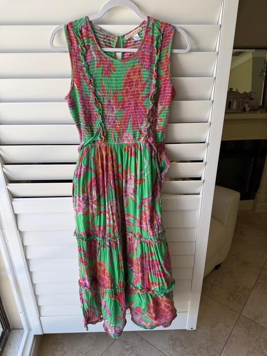 Banjanan Green & Pink Floral Smocked Maxi Dress - Thumbnail 8