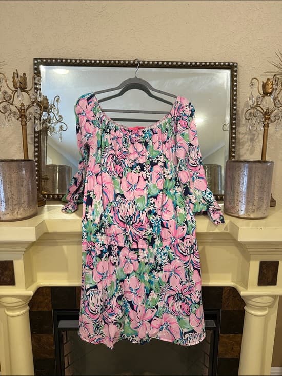 Lilly Pulitzer Floral Off-Shoulder Pink and Green Women’s Lana Skort Romper - Thumbnail 7
