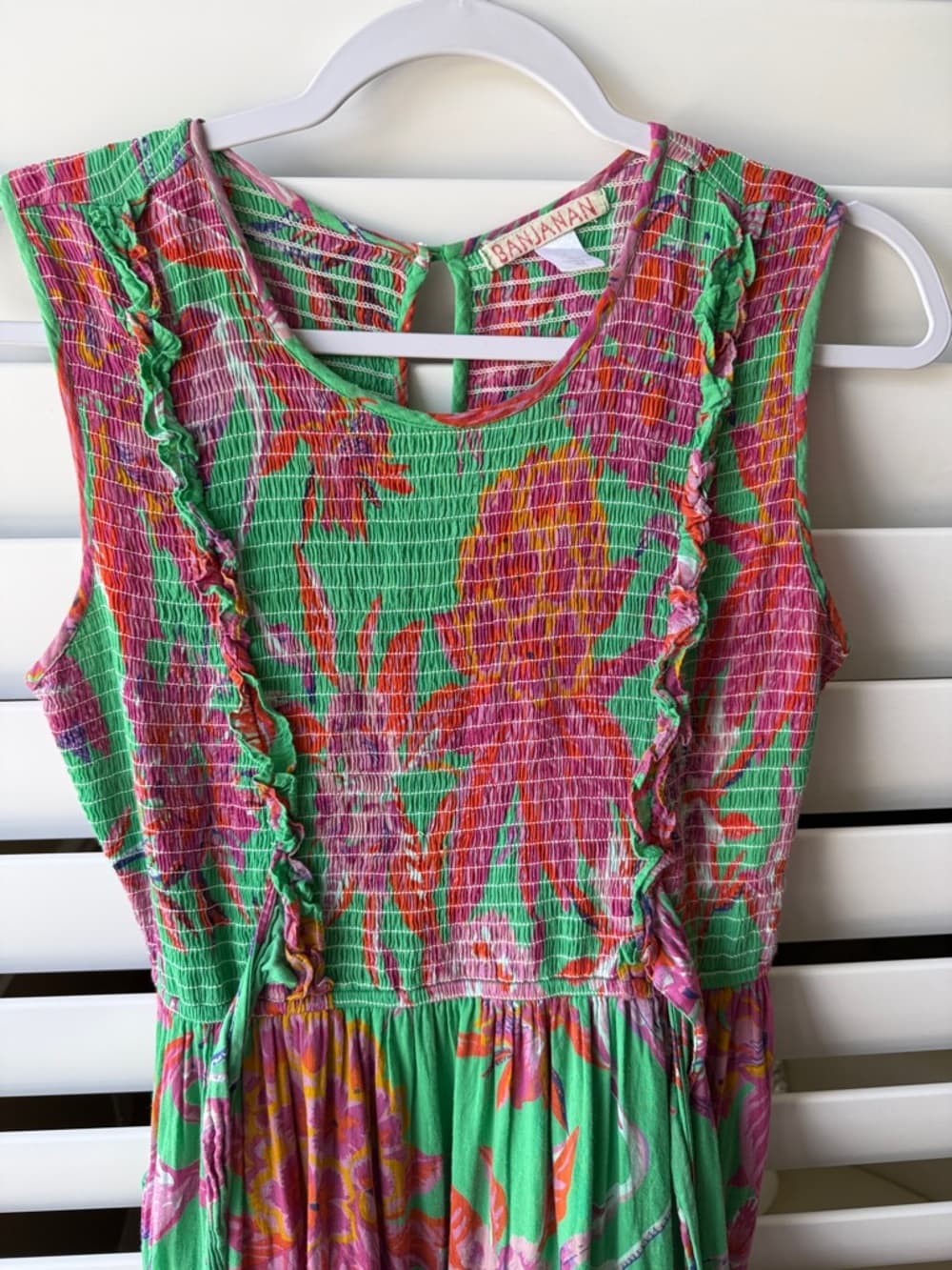 Banjanan Green & Pink Floral Smocked Maxi Dress - Thumbnail 4