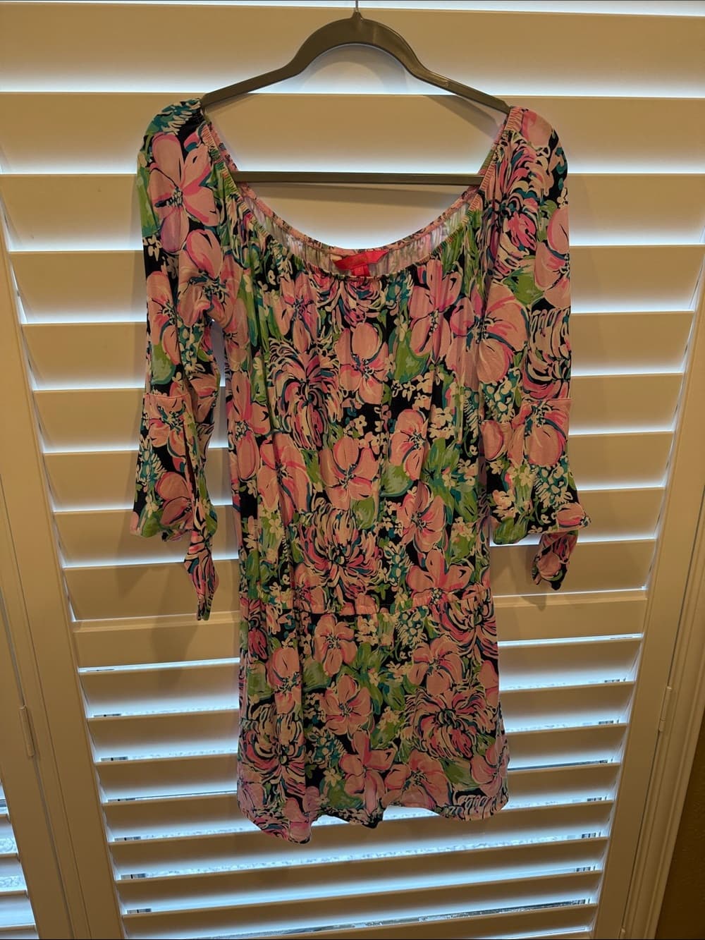 Lilly Pulitzer Floral Off-Shoulder Pink and Green Women’s Lana Skort Romper