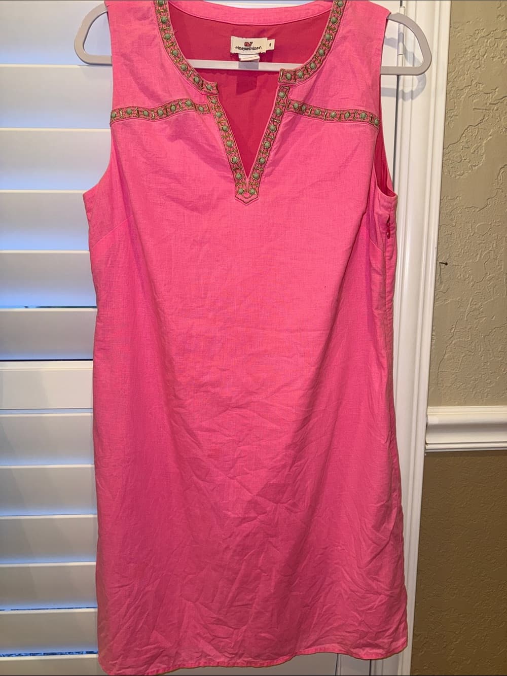 Vineyard Vines Hot Pink Embellished Sleeveless dress size 6 linen - Thumbnail 6