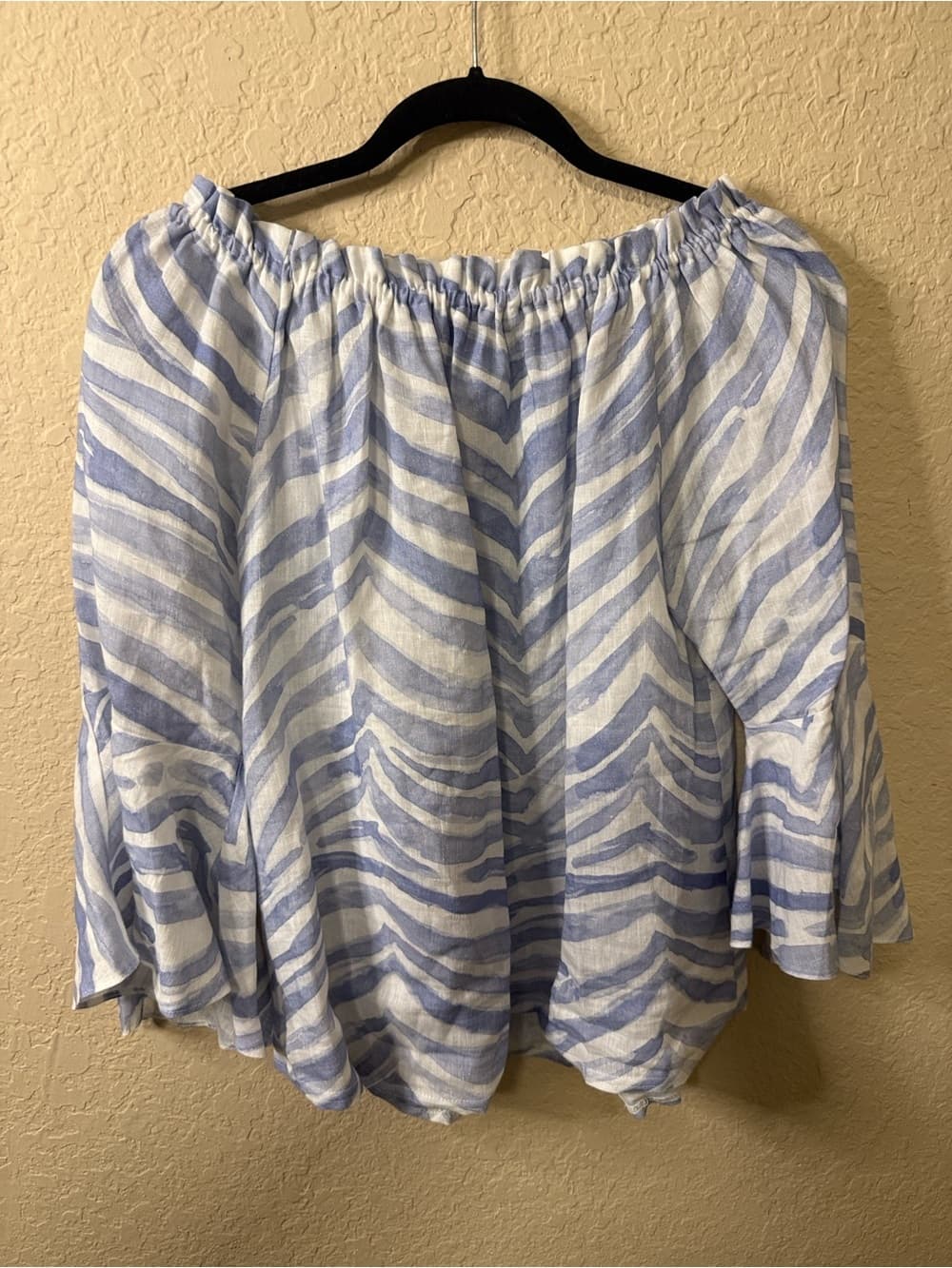iLinen Off-Shoulder Blue & White Striped Top xl linen - Thumbnail 4