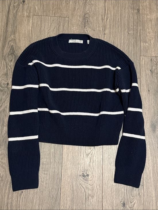 Vince Navy Crewneck Sweater with White Stripes - Thumbnail 4
