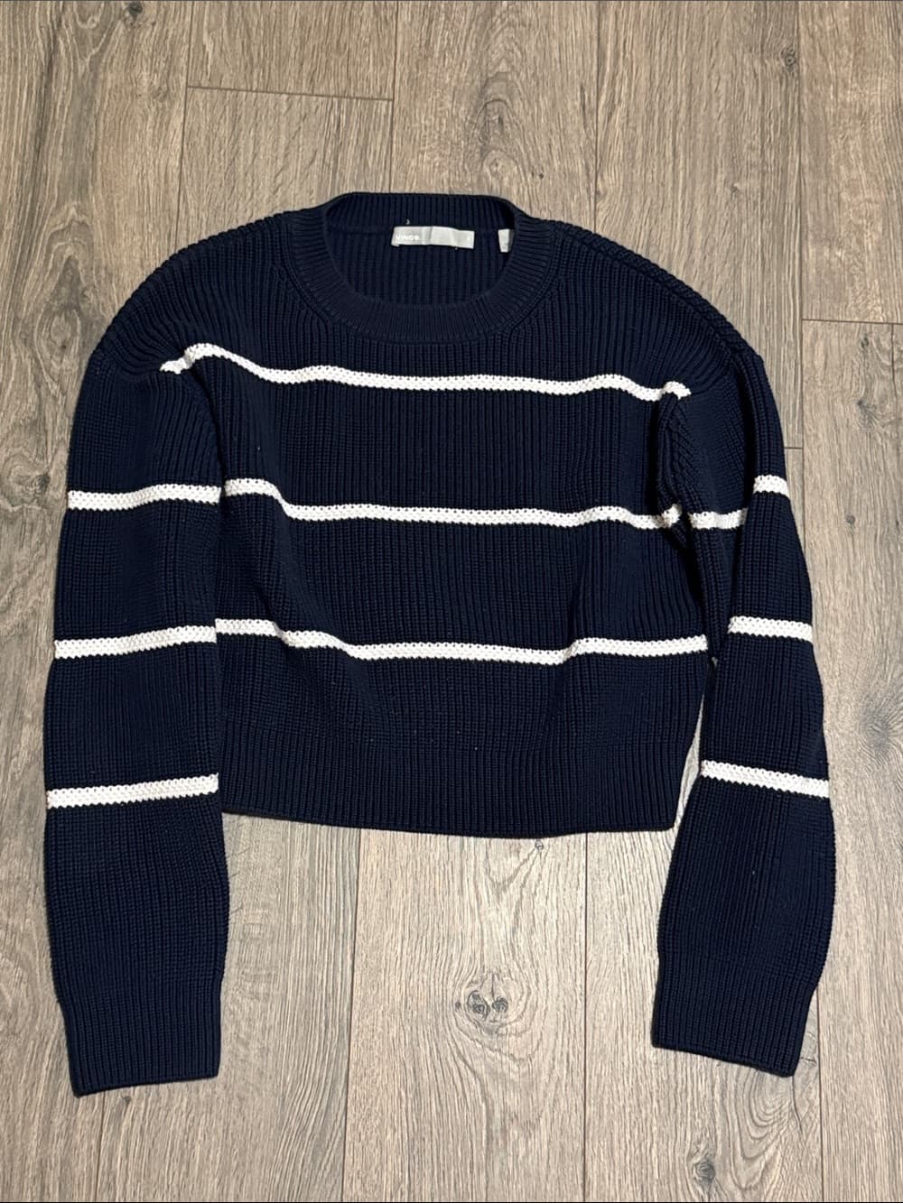 Vince Navy Crewneck Sweater with White Stripes - Thumbnail 3