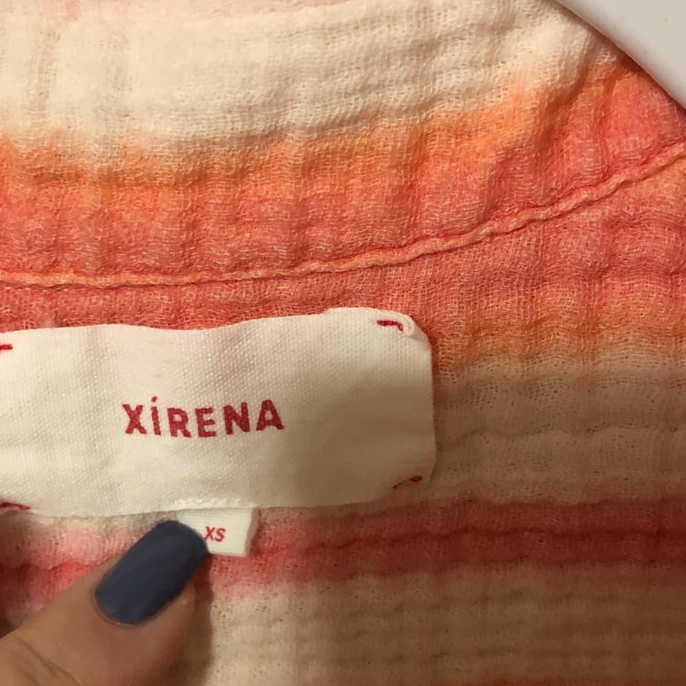 Xirena Striped Button-Up Shirt in Coral and White xs
