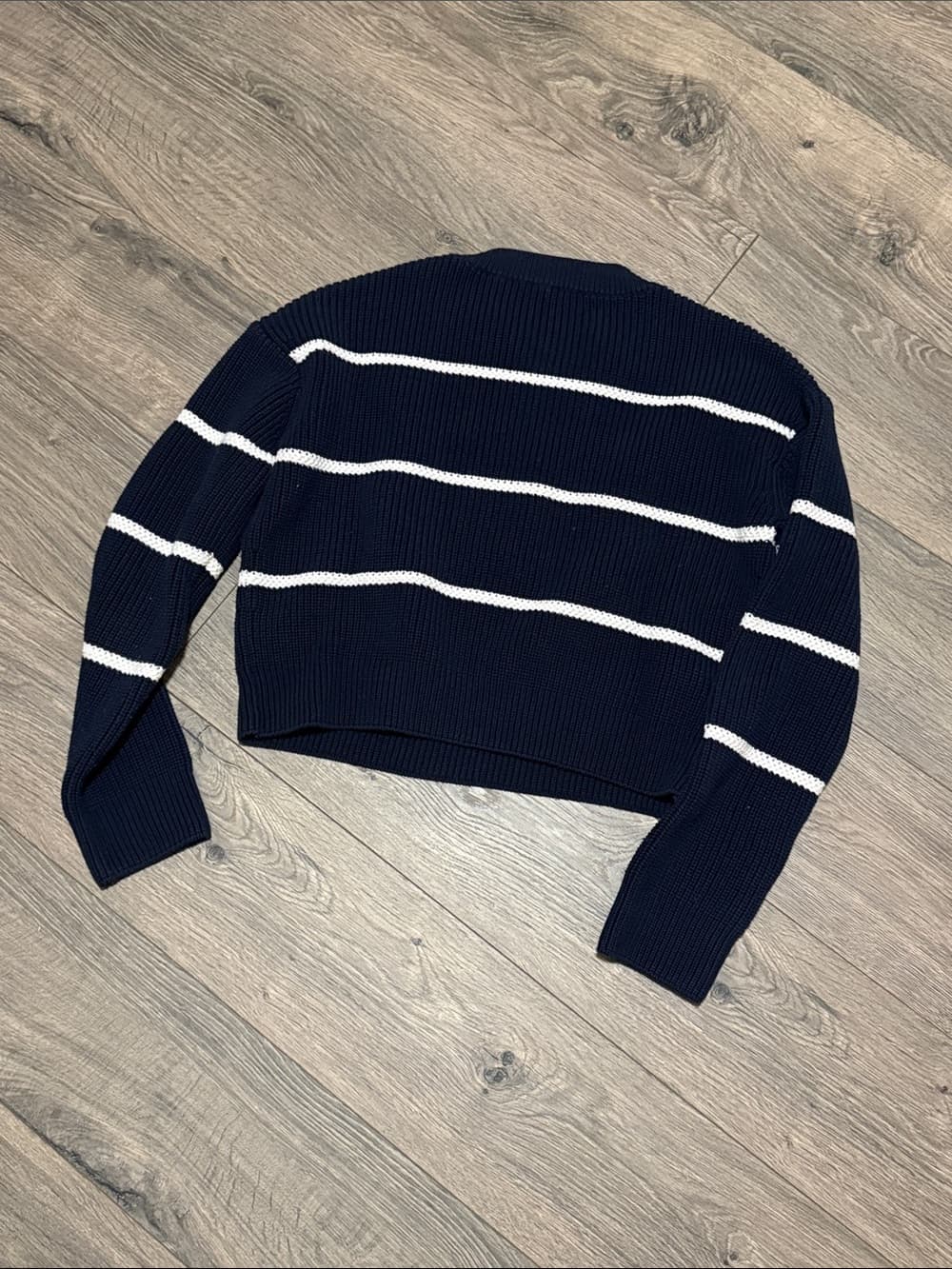 Vince Navy Crewneck Sweater with White Stripes - Thumbnail 2