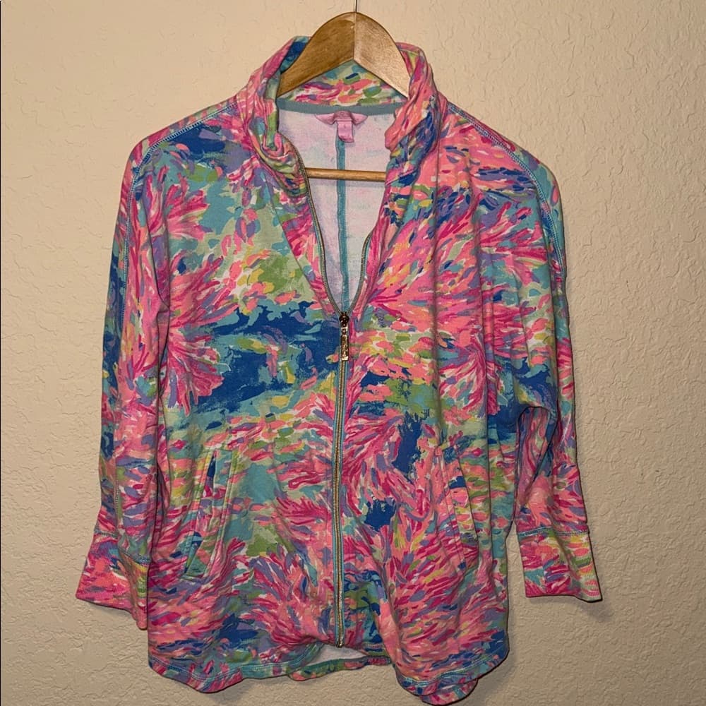 Lilly Pulitzer Colorful Floral Zip-Up Jacket - Pink Blue Green size small - Thumbnail 4
