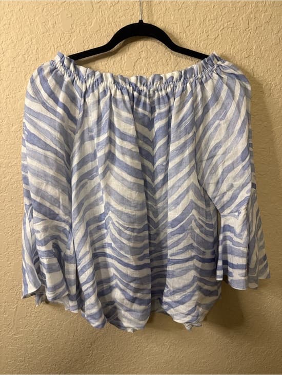 iLinen Off-Shoulder Blue & White Striped Top xl linen - Thumbnail 5