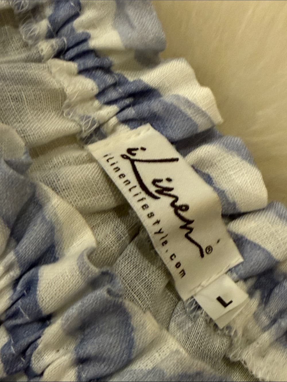 iLinen Off-Shoulder Blue & White Striped Top xl linen - Thumbnail 2
