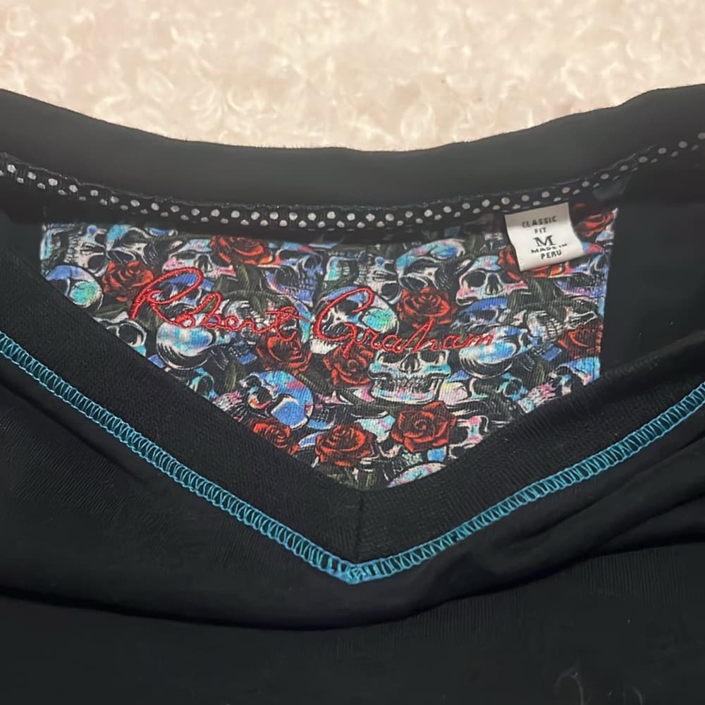 Robert Graham Black Short Sleeve Tee with Turquoise Stitching medium - Thumbnail 3