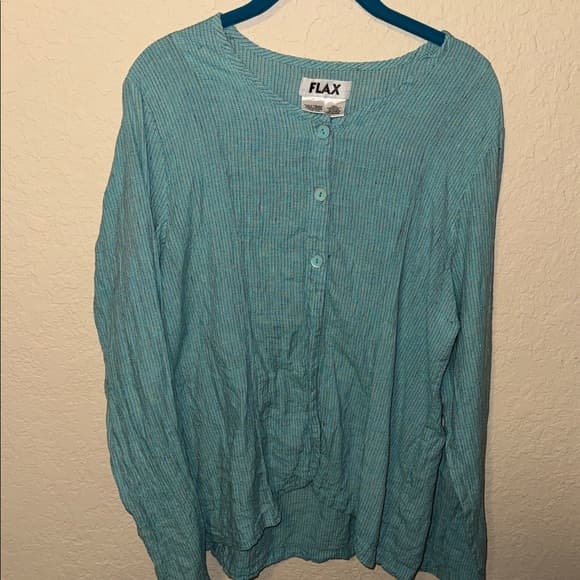 Flax Aqua Teal Lightweight Button Front Top size medium - Thumbnail 4