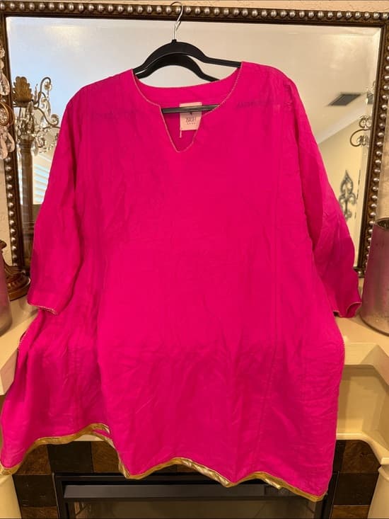 Pink V-Neck Lightweight Women’s Top silk large - Thumbnail 6
