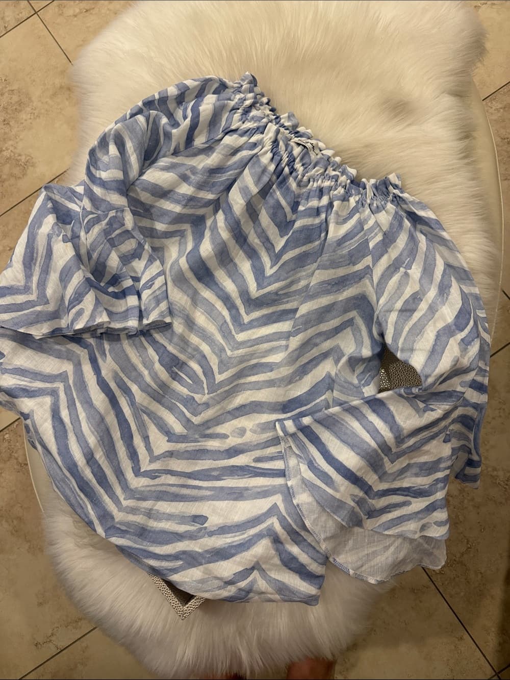 iLinen Off-Shoulder Blue & White Striped Top xl linen