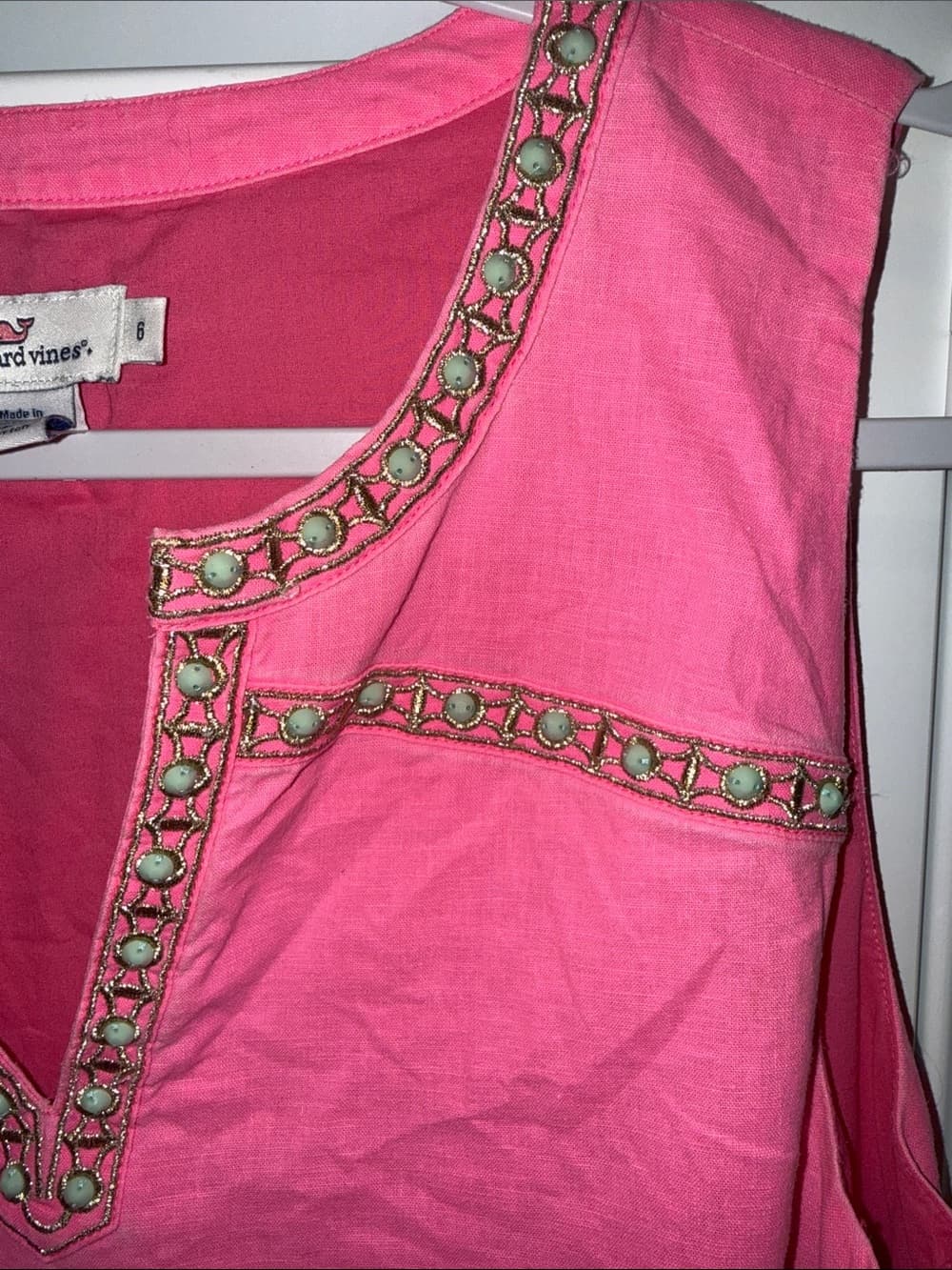 Vineyard Vines Hot Pink Embellished Sleeveless dress size 6 linen - Thumbnail 5