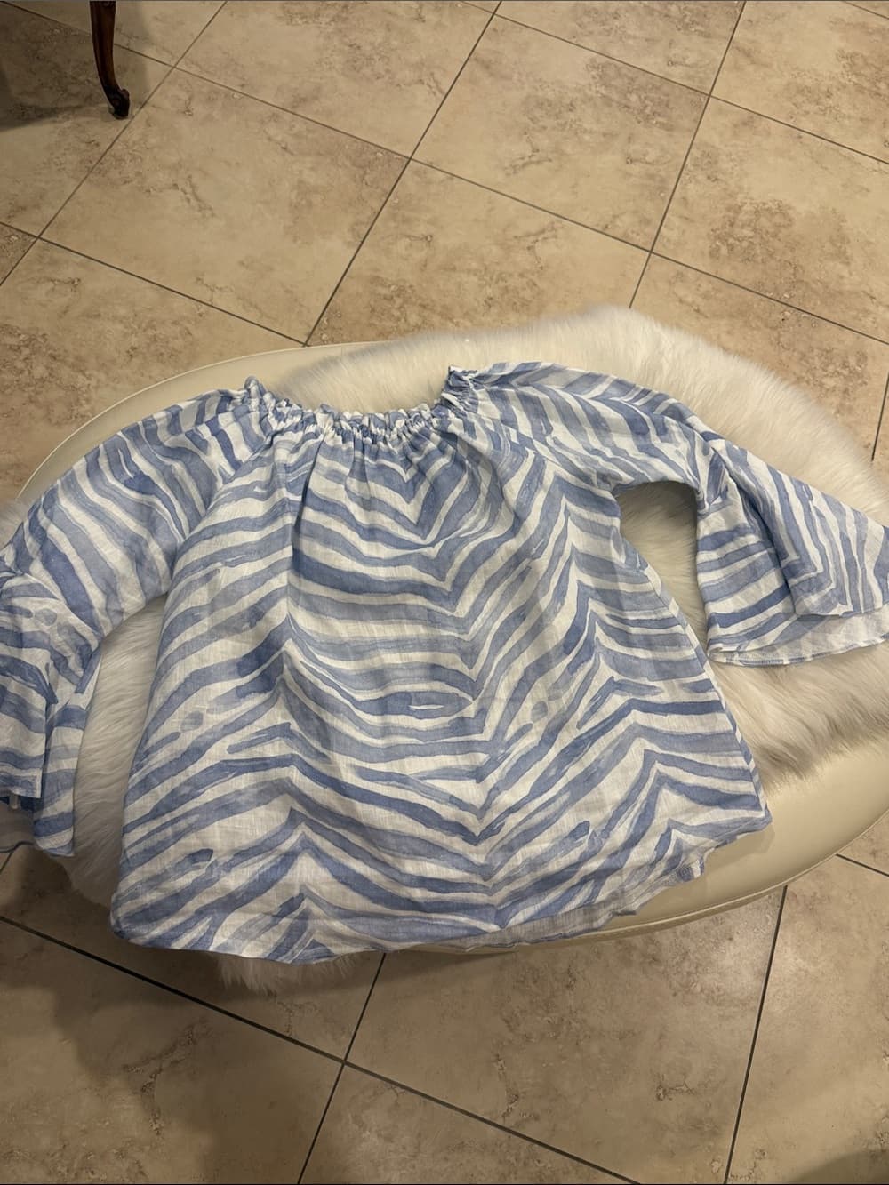 iLinen Off-Shoulder Blue & White Striped Top xl linen - Thumbnail 3