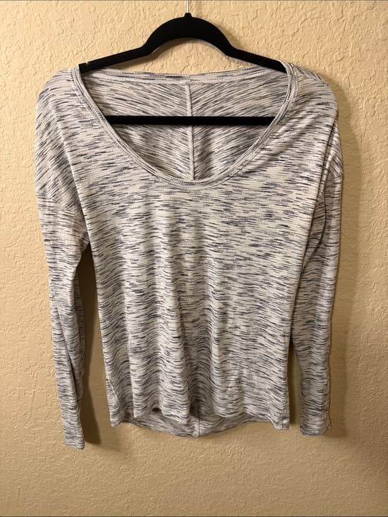 lululemon athletica Heathered White & Gray Scoop Neck Long Sleeve Top 19" p2p - Thumbnail 4