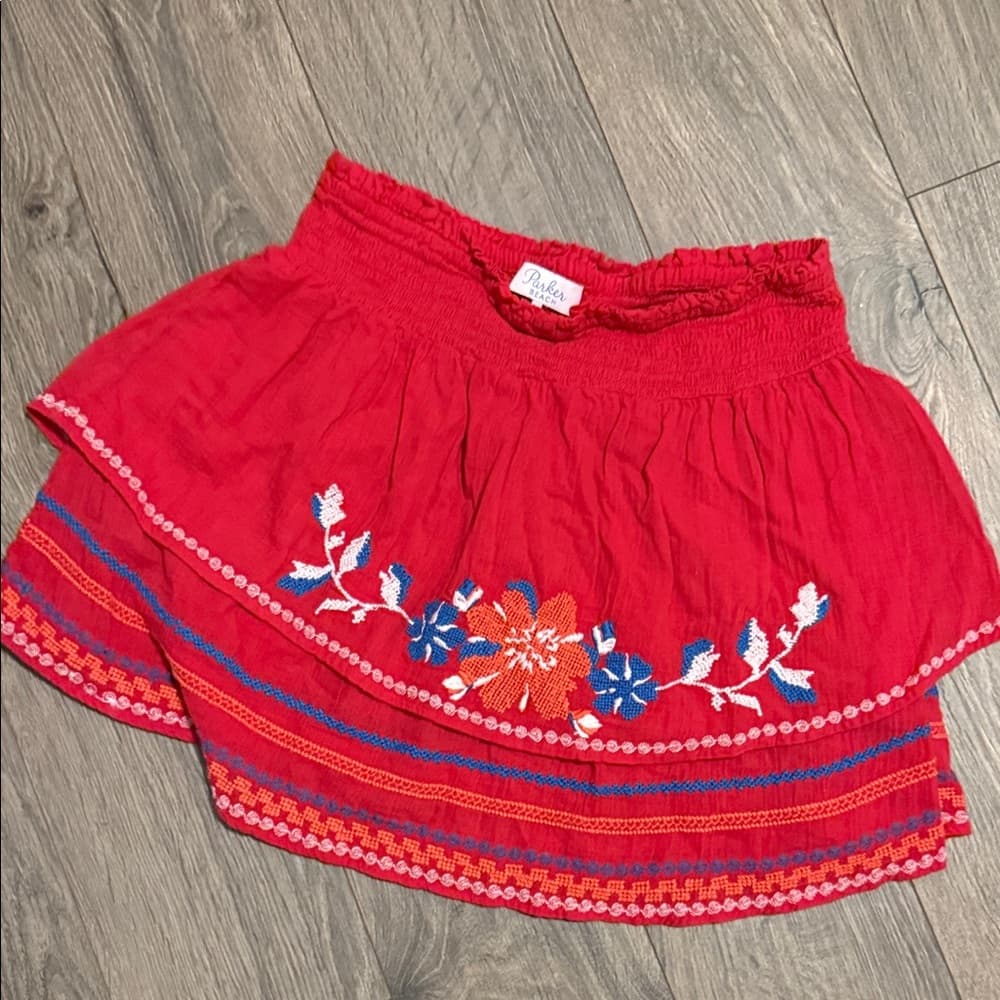 Parker Vibrant Red Mini Skirt with Blue Floral Accents mediun - Thumbnail 3